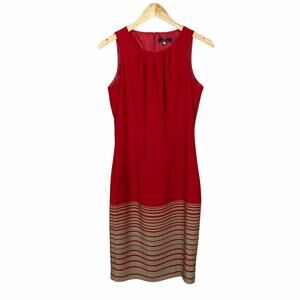 Moncho Heredia Spain Red Tan Striped Sleeveless Sheath Dress Size 10